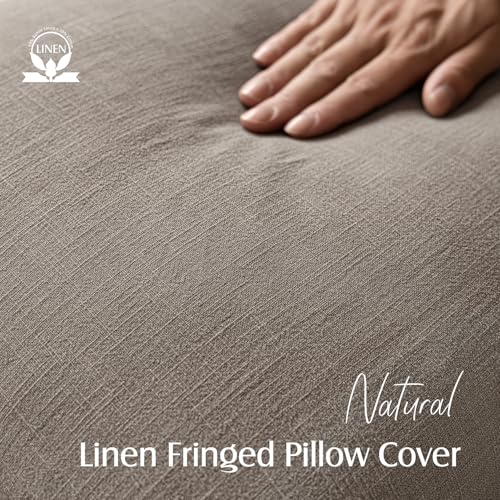Decorative Linen Fringe Throw Pillow Covers 20×20 Inch (2 Count)