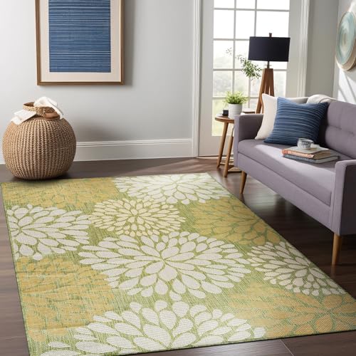 Outdoor Rug 9x12 Modern Exotic Tropical Leaf Area Rugs for Indoor and Outdoor Patio Deck Porch Garden Water Resistant Washable Outside Carpet