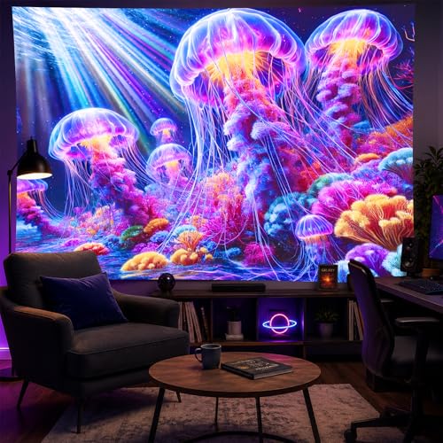Black Light Tapestry 78x59 Inch Jellyfish Poster
