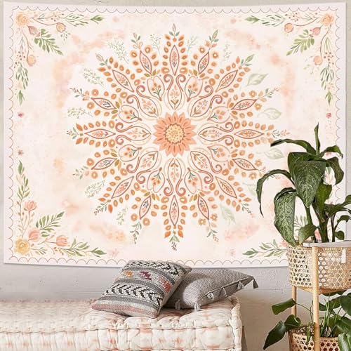 Floral Mandala Tapestry Boho Tapestry for Bedroom Peach Tapestries Wall Hanging Living Room Wall Art and Home Decor 44x60