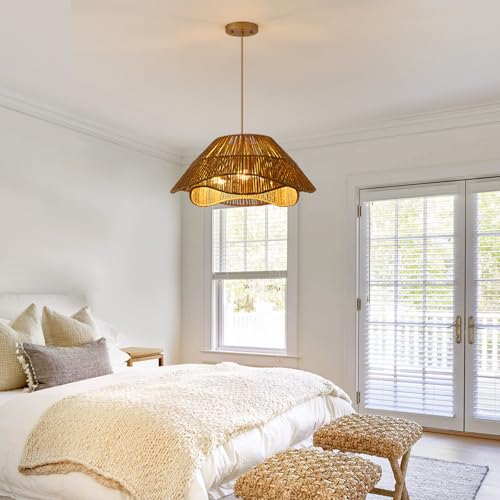 19.68" Large Gold Rattan Pendant Light
