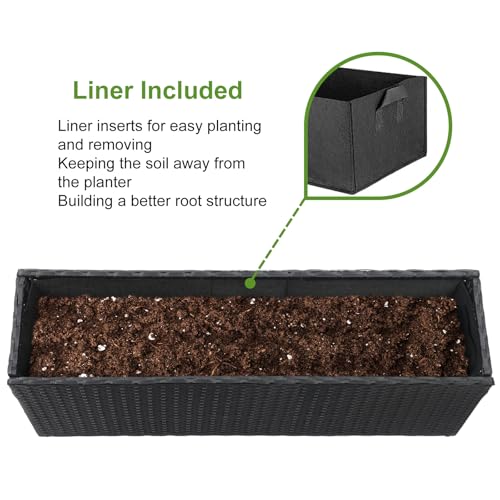 Large Rectangular Block Planter Box Handmade Wicker Tall Planters for Outdoor Plants with Removable Liners Modern Planter for Indoor Outdoor Patio Deck