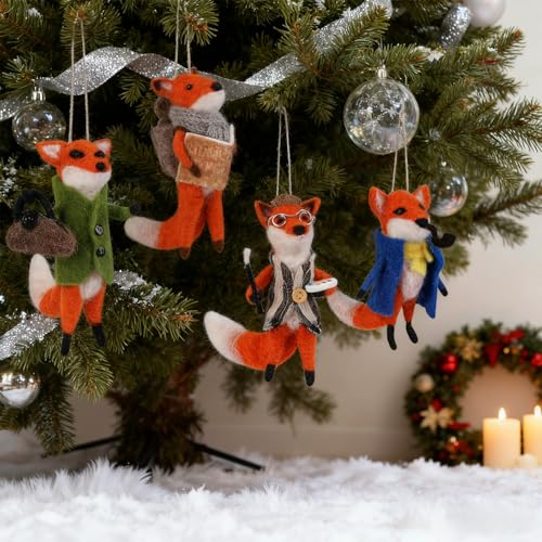 Set of 4 Christmas Felt Fox Ornaments (4 Count)