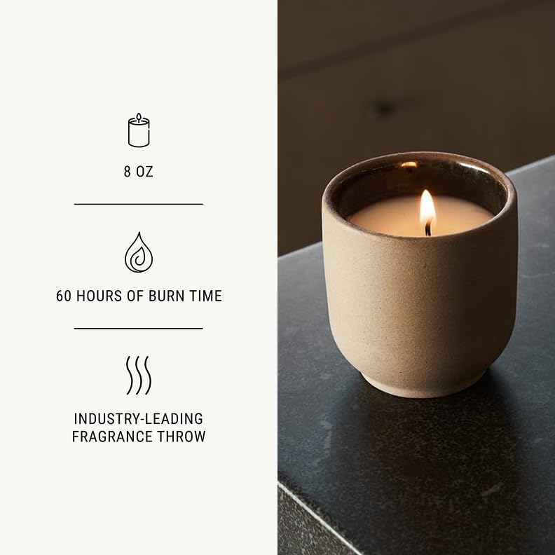 Homecourt Luxury Scented Candle, Mandarin Basile Scent, 60-Hour Burn Time, Soy Wax Blend, Organic Cotton Wick, Kiln-Fired Reusable Ceramic Vessel, 8 Oz - NestledHome