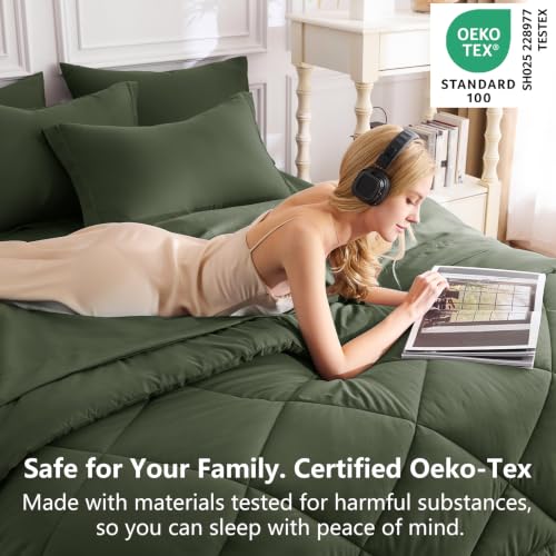 Twin XL Comforter Set 68"x88" Dark Green