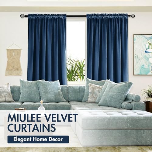 Navy Blue Blackout Velvet Curtains Drapes 84 Inch Long 52"x84" (2 Count)