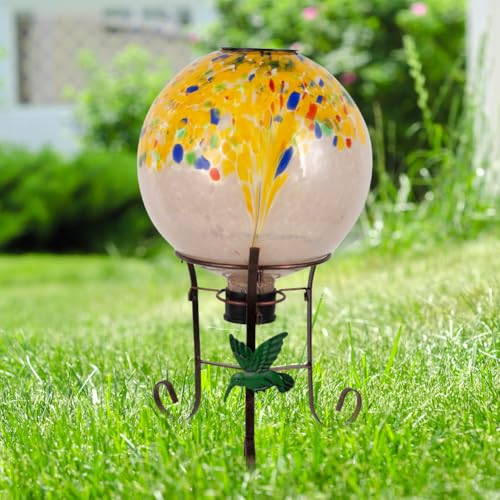 10" Diameter Solar Gazing Ball and 8.5" Metal Stand Yard Art