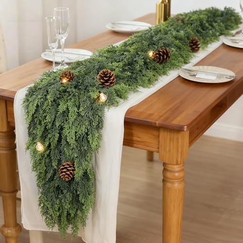 6FT 2Pcs Lifelike Touch Artificial Christmas Cedar Garland for Mantle Decor