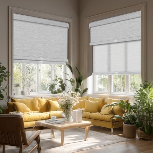 Cordless Dual Roller Shades.Maze White.54 W x 64" H