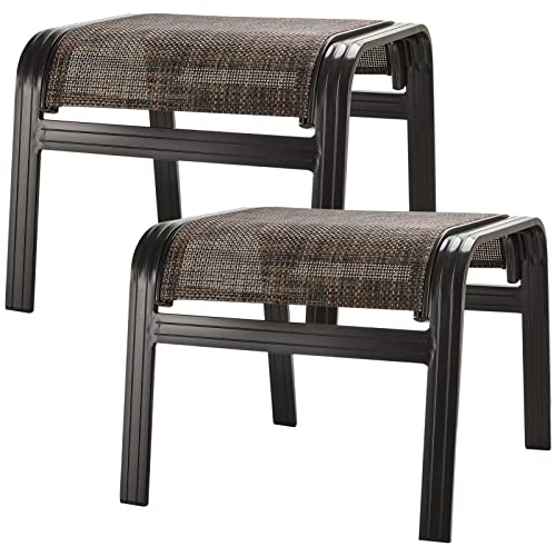 Patio Footstools Outdoor Foot Rest Aluminum Ottomans Samll Seat Wicker Furniture Patio Ottoman 2 Pieces Brown (2 Count)