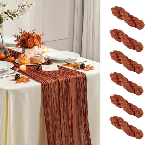 6 Pack Fall Table Runner Terracotta Cheesecloth 35×120 Inch Boho Home Decor