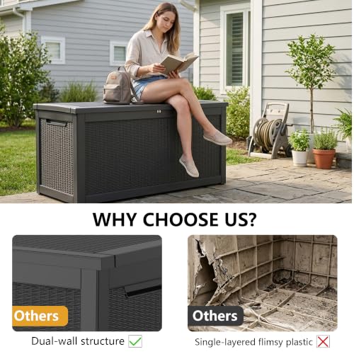 325 Gallon Outdoor Storage Box Waterproof Lockable Resin Deck Box Large