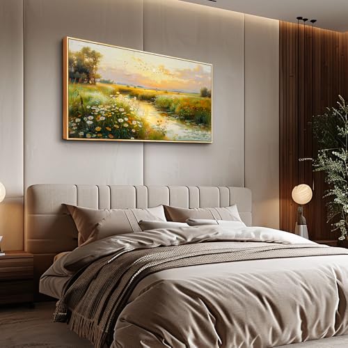 Wood Framed Canvas Wall Art For Living Room Wall Decor For Bedroom Office Wall Decoration Pastoral Scenery Painting Water edge Pictures Artwork Room Aesthetic Home Decor 20x40 In