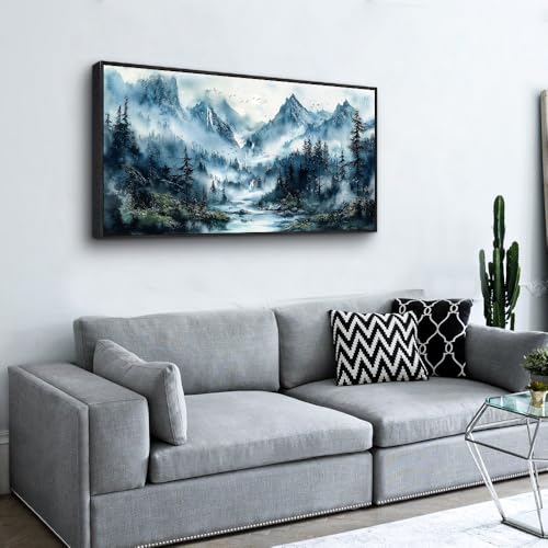 Black Framed Canvas Wall Art For Living Room Large Wall Decor For Office Bedroom Home Decorations Mountain Wall Painting Fog Forest Landscape Pictures Prints Posters Artwork 20x40 In