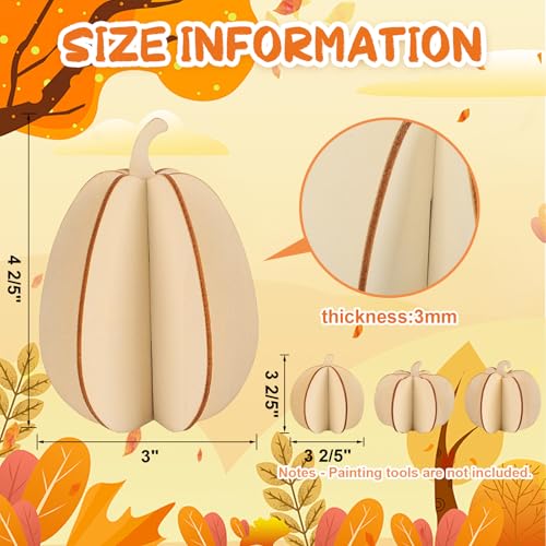 DIY Fall 3D Pumpkins Wood Crafts to Paint (24 Count)