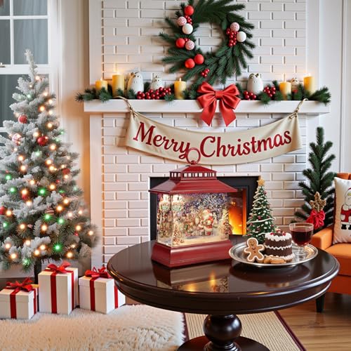 Christmas Snow Globe Lantern Water Glittering Lantern with 8 Songs & 6H Timer Romote Control Christmas Snow Globes USB & Battery Operated for Christmas Festival Decorations Gifts