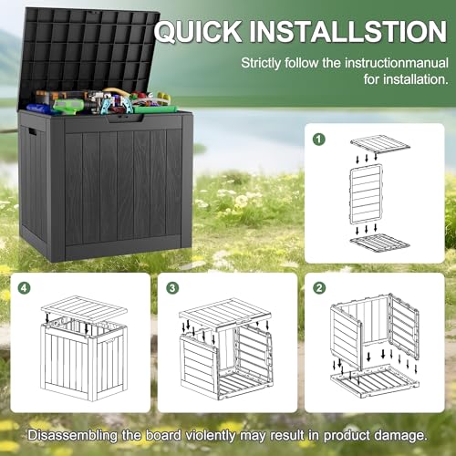 Deck Box 32 Gallon Resin Indoor and Outdoor Storage Boxes Waterproof for Garden Tools