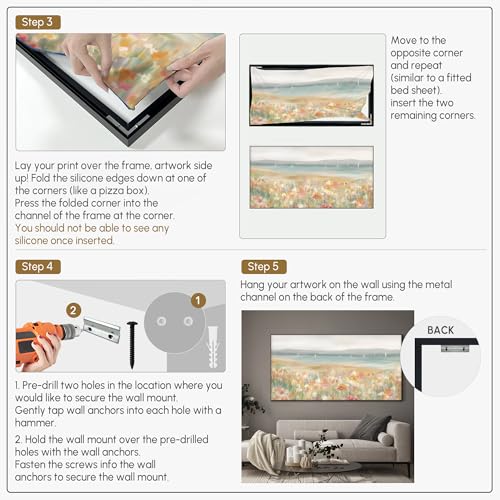 36"x72" Extra Large Framed Wall Art Coastal Flower Field with Sailing Boats Serene Landscape Illustration for Home Living Room Bedroom Decor