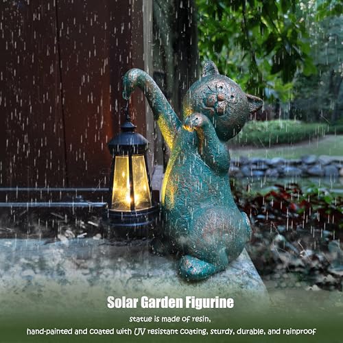 Cat Garden Statue Outdoor Décor with Solar Lights Lantern