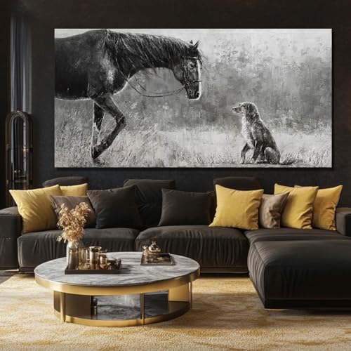 Horse Canvas Wall Decor Grey Wall Picture Modern Wall Hangings Decor 29"x58" Canvas Wall Art for Bedroom Kitchen Artwork