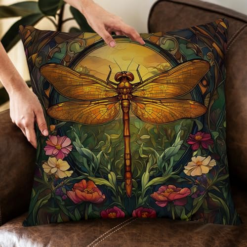 William Morris Abstract Vintage Floral Dragonfly Design Throw Pillow Covers Home Decor