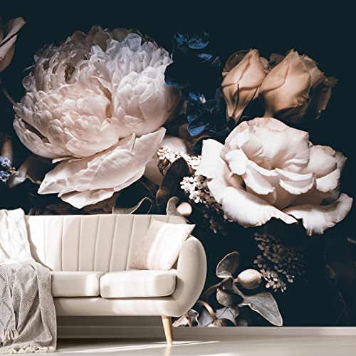Dark Floral Wallpaper Peony Wall Mural Room Wall Decor (120.75 Sq Ft)