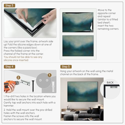 46"x72" Extra Large Framed Wall Art Misty Blue Landscape Abstract Ocean and Sky Illustration for Home Living Room Bedroom Decor