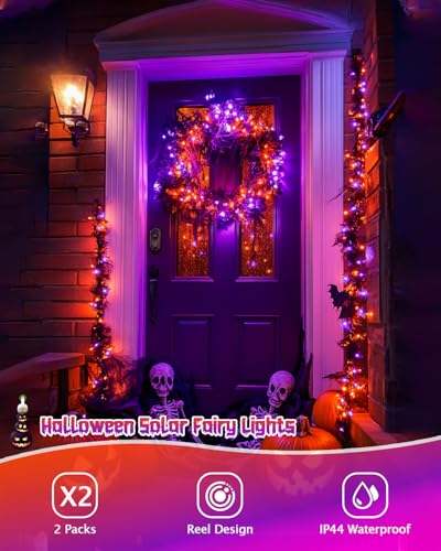 Solar Halloween Lights Orange and Purple (66 Foot)