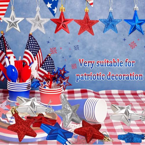 24 Pcs Patriotic Ornaments for Tree Red White Blue Christmas Decor