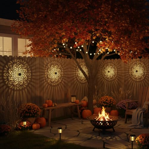 4 Pack Solar Fence Lights Metal Solar Powered Outdoor Wall Deck Step Lights Mandala Theme Waterproof Fence Light for Garden Post Patio Backyard Decor (4 Count)