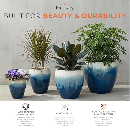 13in., 16in., 19in.,23.5in. H Blue Snow Stoneware Round Planters with High-fire Treatment (Set of 4) (4 Count)