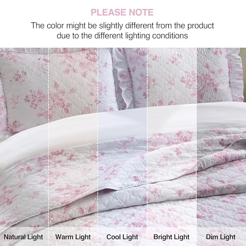 Pink Ruffled Quilt Queen Size with 2 Pillow Shams
