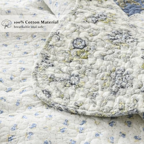 Quilt Set King Size Reversible Country Farmhouse Floral Real Patchwork Quilted Bedspread 3