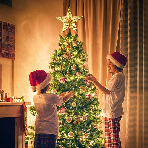 Christmas Tree Topper Star Gold Glitter Plug in 3D Star Tree Topper Lighted