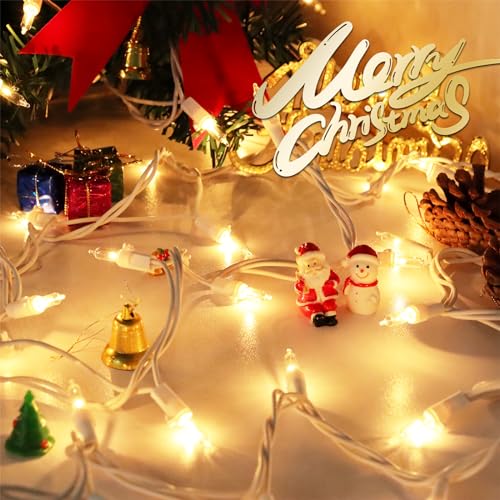 Clear Christmas Lights 25FT 100 Incandescent Bulbs Warm White Mini Lights with White Wire for Christmas Tree