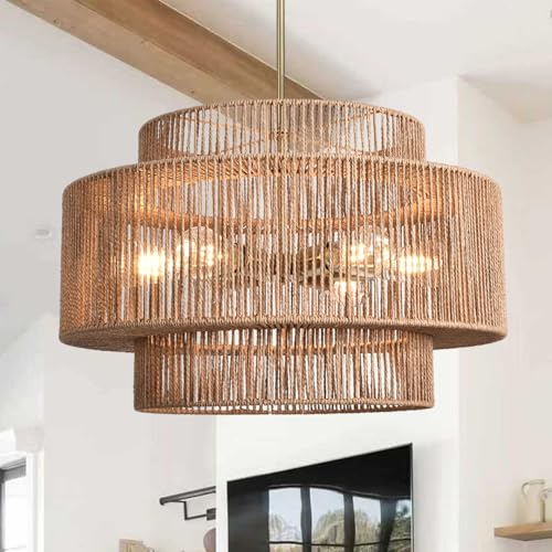 6 Lights Large Rattan Chandelier Boho Light Fixture 3
