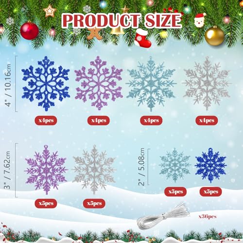 36pcs Light Purple Blue Silver Christmas Snowflake Ornaments (36 Count)