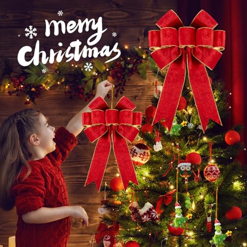1Pack Large Christmas Bows Velvet Red Bows Holiday Red Christmas Bows Decorations for Wreath Velvet Bows Decor for Christmas Tree Topper