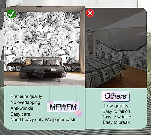 Gray Peonies Wallpaper Watercolor Floral Mural Wallpaper for Nursery (94 Sq Ft)