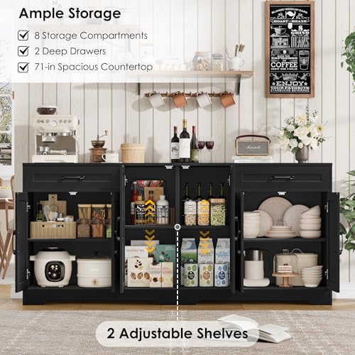 71” Large Sideboard Buffet Cabinet with Storage