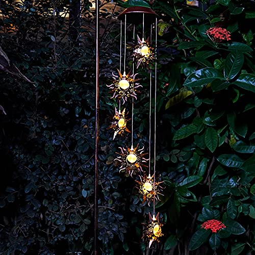 Sun Solar Wind Chimes for Outside Hanging Garden Lights Solar Christmas Decorations Outdoor for Women