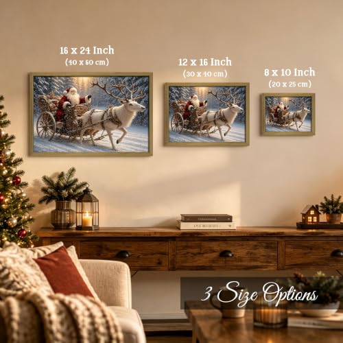 Wood Framed Vintage Santa Claus Sleigh Wall Art