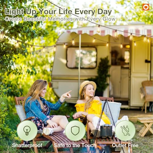 54FT(48+6) Solar String Lights Outdoor, Waterproof Dimmable 24+2 LED (48 Foot)