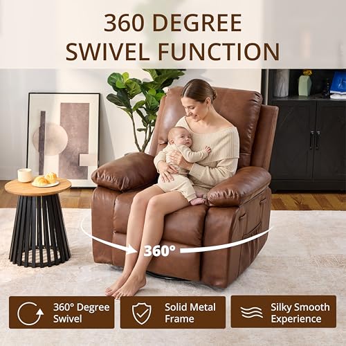360° Swivel Rocking Leather Recliner Chair for Adults