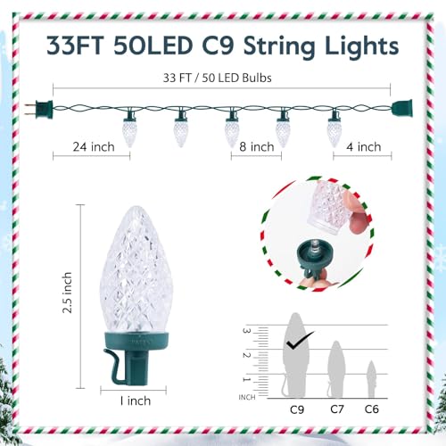 2 Pack White C9 LED Christmas Lights Outdoor (50 Count)