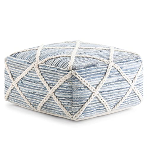 Cowan 20" Wide Square Pouf in Blue