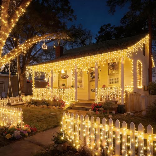 Christmas Lights Outdoor Decorations 400 LED 33ft 8 Modes Curtain Fairy String Light with 75 Drops (41.8 Foot)
