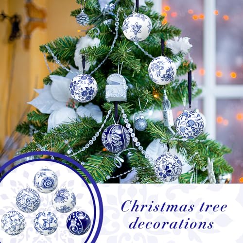 12 Pcs Blue and White Christmas Porcelain Balls (12 Count)
