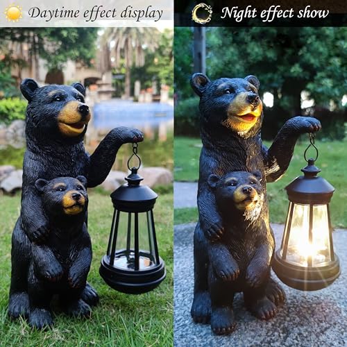 Black Bear Solar Lantern Garden Statues