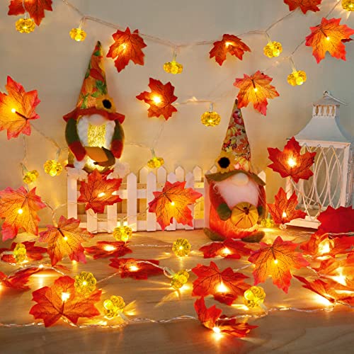 Timer 2 Pack Fall Decor Fall Garland with Pumpkin Lights Battery Operated (20 Foot)